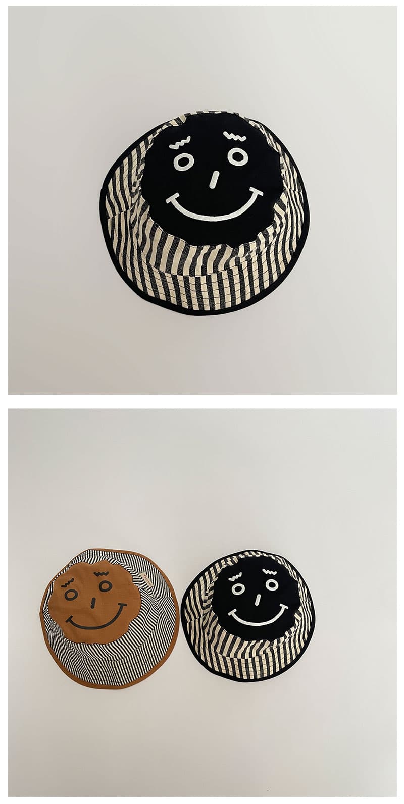 キッズ 帽子 にこにこストライプバケットハット｜スマイル刺繍×バイカラー キッズバケットハット 2,940円（税込）