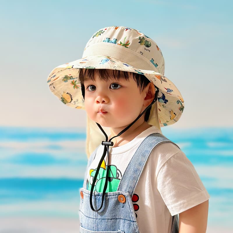 キッズ帽子 恐竜柄 日よけ付き 子供用バケットハット