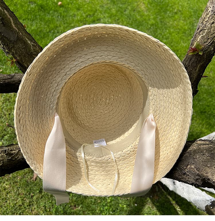 キッズ 帽子 上品リボン結び夏の子供麦わら帽子｜天然素材×白リボンでお出かけにぴったり