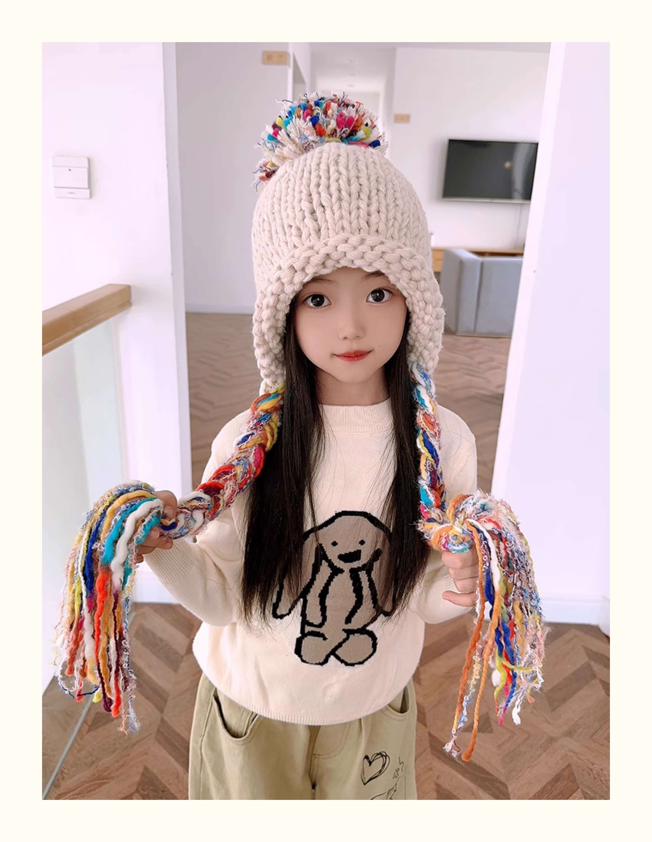 キッズ帽子 子供用 ポンポン付きニット帽