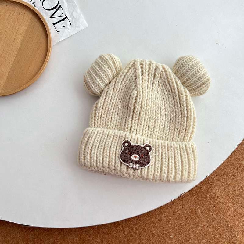 キッズ帽子 もこもこクマさん耳付きニット帽