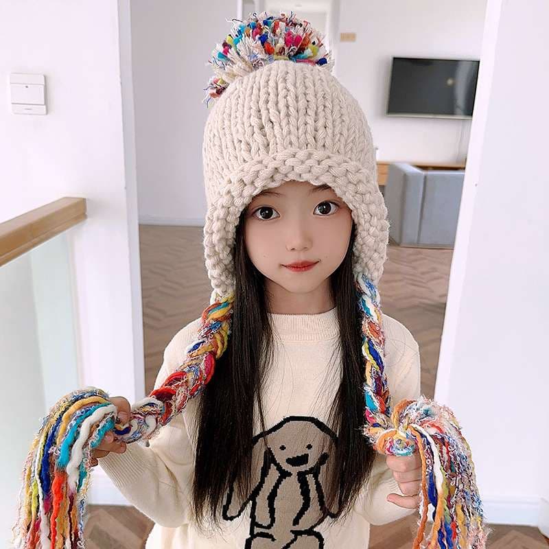 キッズ帽子 子供用 ポンポン付きニット帽