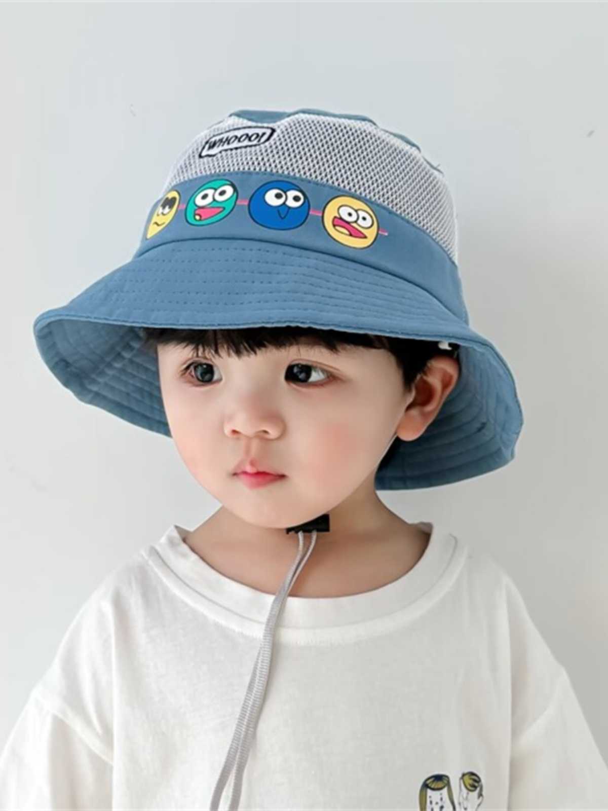 キッズ 帽子 おもしろ顔柄メッシュバケットハット｜通気性＆かわいい絵文字デザイン 2,660円（税込）