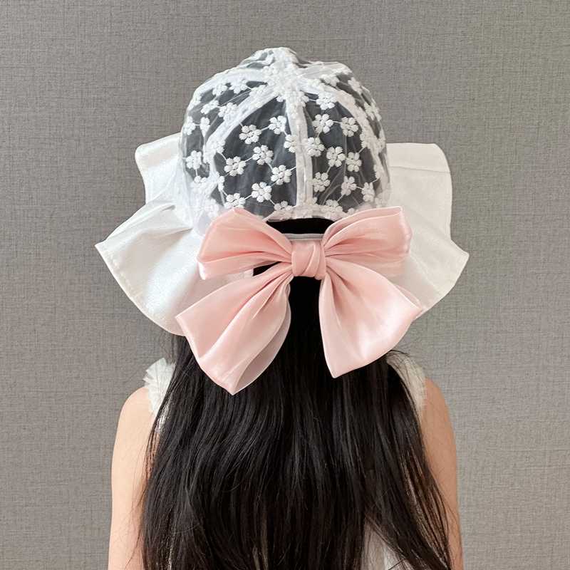 キッズ 帽子 お花レース＆フリルリボンバケットハット｜夏用 日よけ＆通気性 子ども用 帽子 