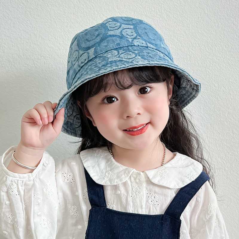 キッズ 帽子 にこにこ模様 バケットハット｜夏のお出かけ・通気仕様・日差し対策用