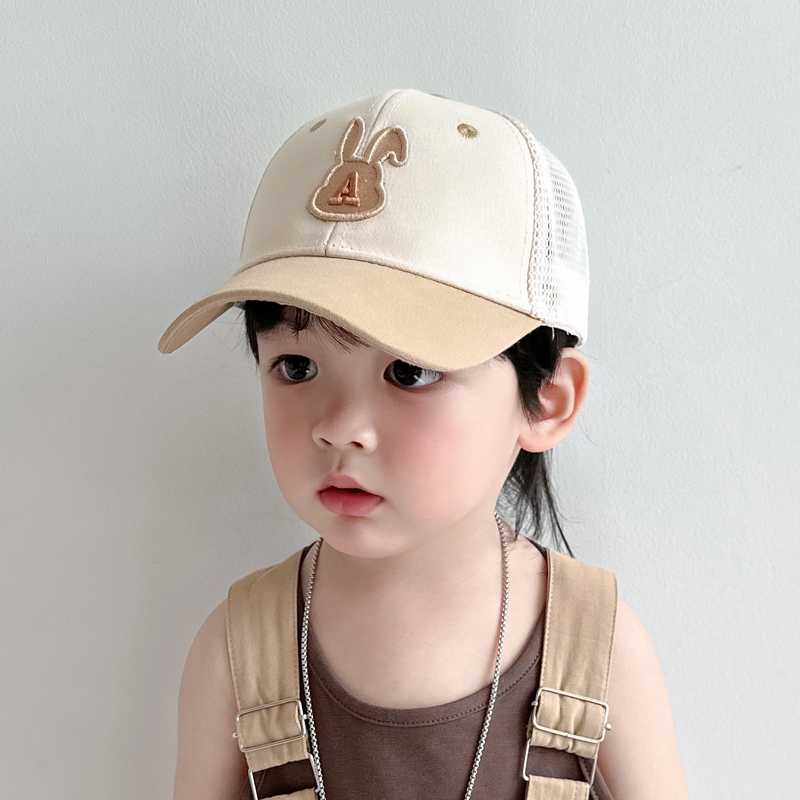 キッズ メッシュキャップ うさぎ刺繍入り｜軽量 × 通気性 × UVケア 帽子 2-10歳向け