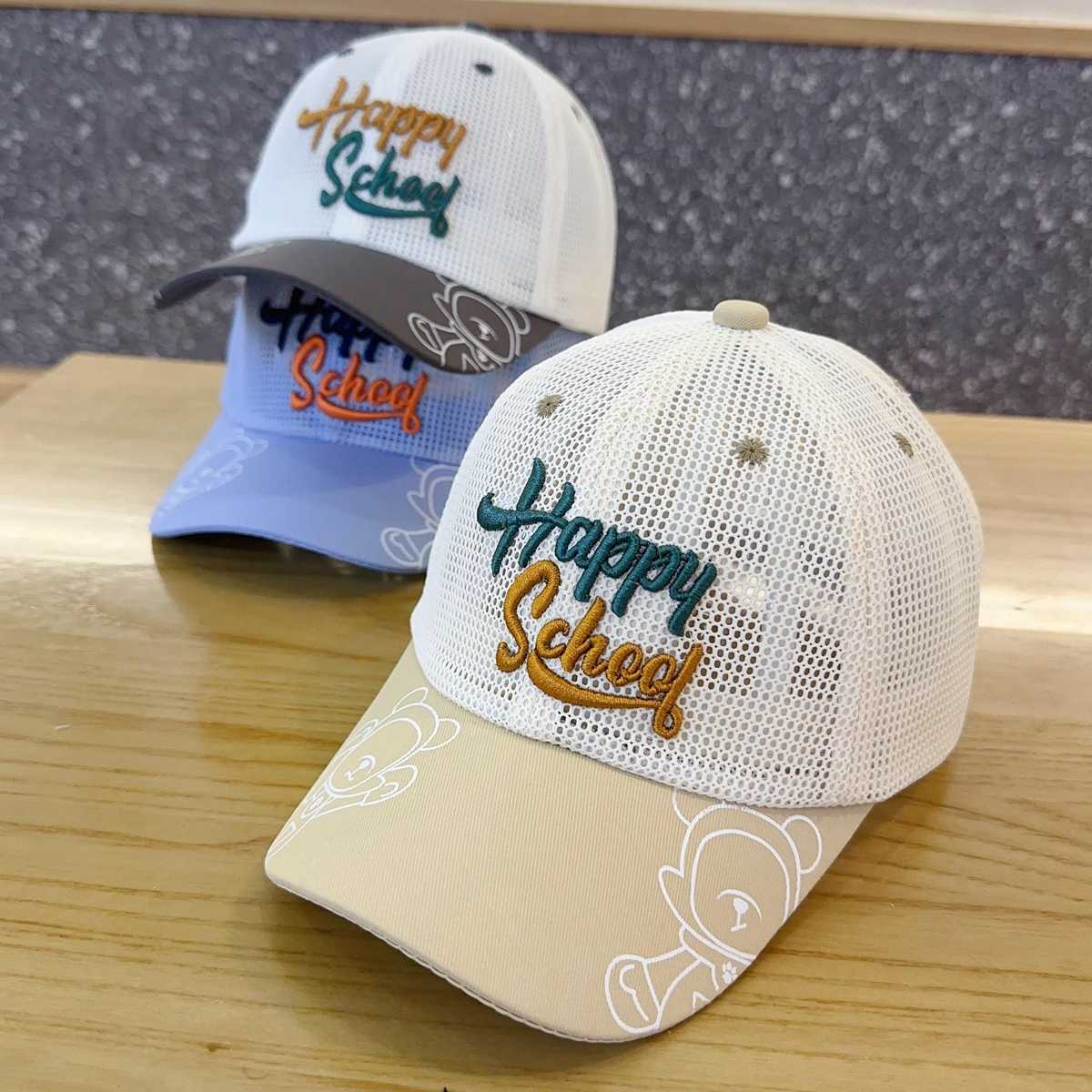 Happy school メッシュキャップ キッズ｜通気性 + 刺繍ロゴ入り 通学・外遊び用 （3-12歳）
