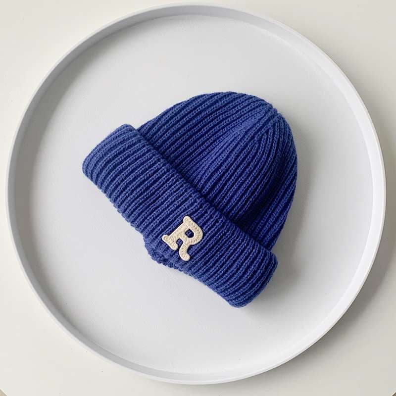 キッズ帽子  レトロ調アルファベット刺繍ニット帽