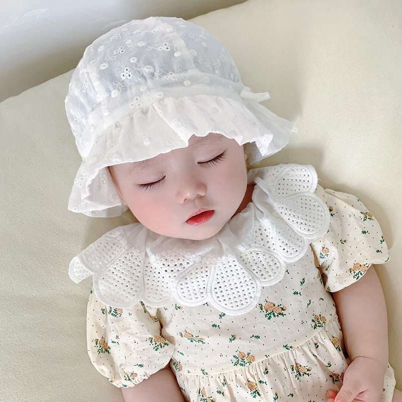 ベビー帽子 被った瞬間天使に♡ レース編みフリルのベビーボンネット｜お宮参り・お出かけ用にも 新生児〜ベビーサイズ3,200円（税込）
