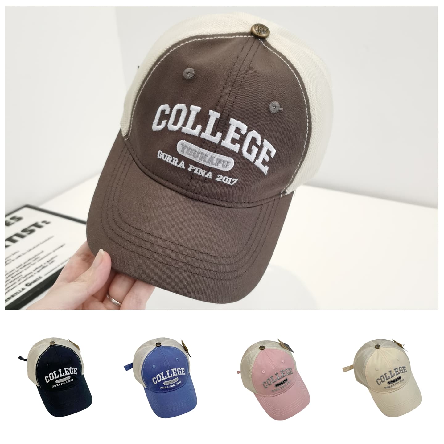 COLLEGE メッシュキッズキャップ｜通気性抜群 × ロゴ刺繍入り スポーティなデザイン