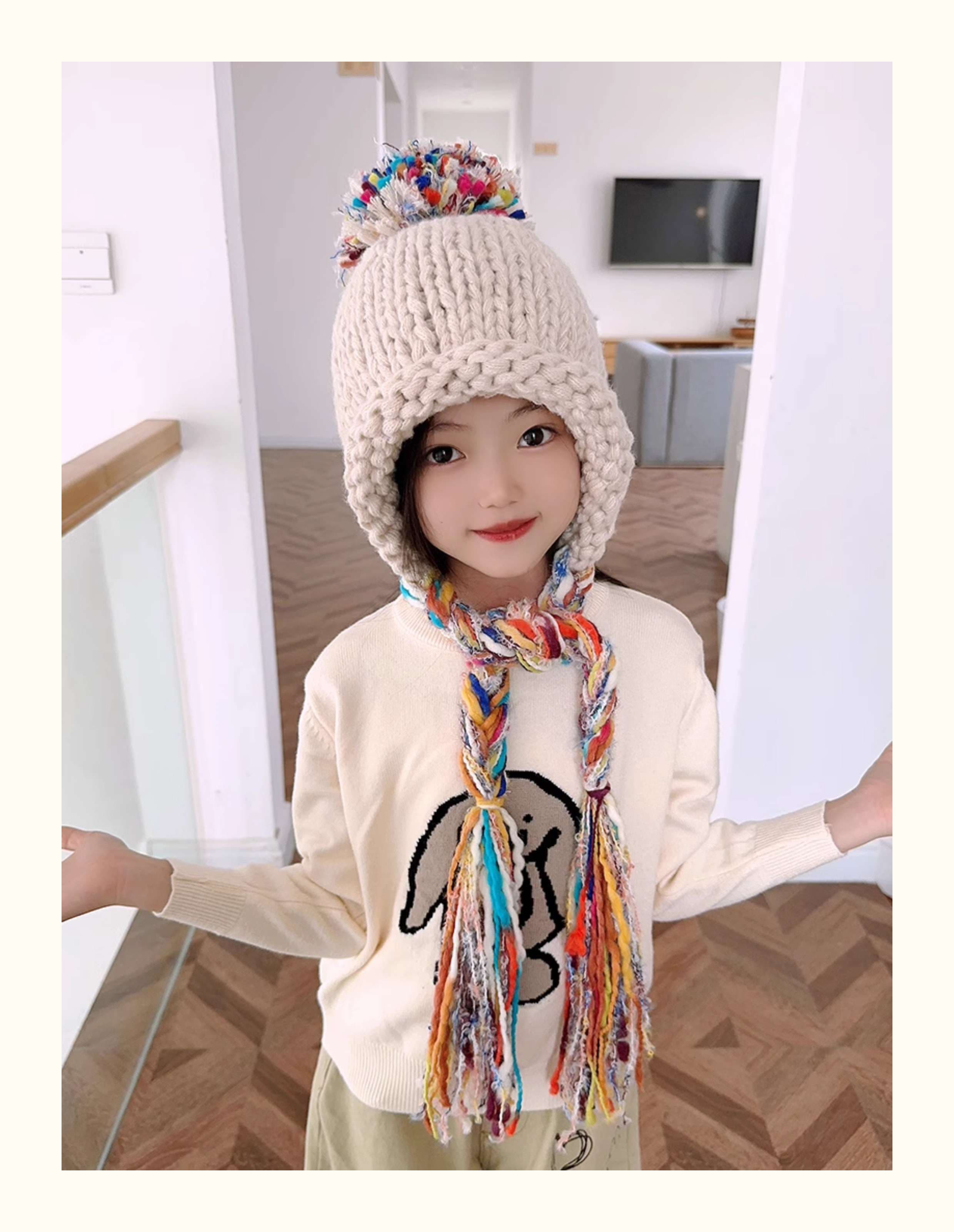 キッズ帽子 子供用 ポンポン付きニット帽