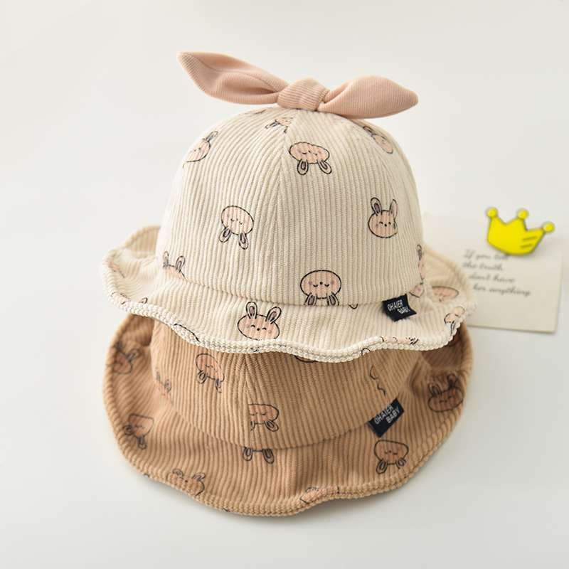 キッズ帽子  うさぎとくまがかわいい♡ベビーバケットハット｜通気性◎コーデュロイ素材【46–48cm】