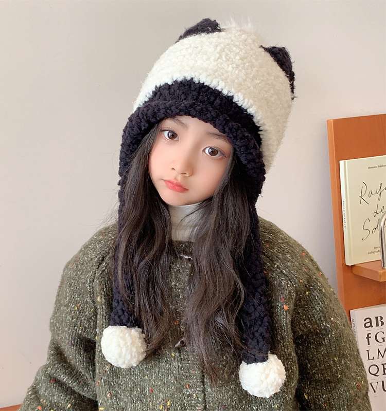 キッズ帽子 長い耳当てがチャームポイント ふわもこニット帽子