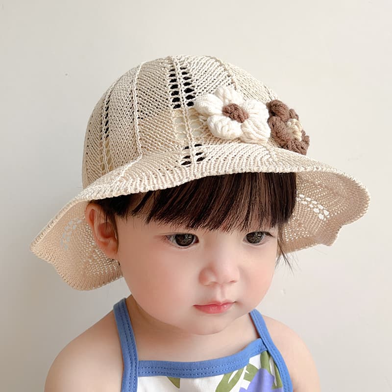 🌸 ベビー帽子 お花飾り付き ベビー麦わらハット（7ヶ月〜2歳／46-50cm）