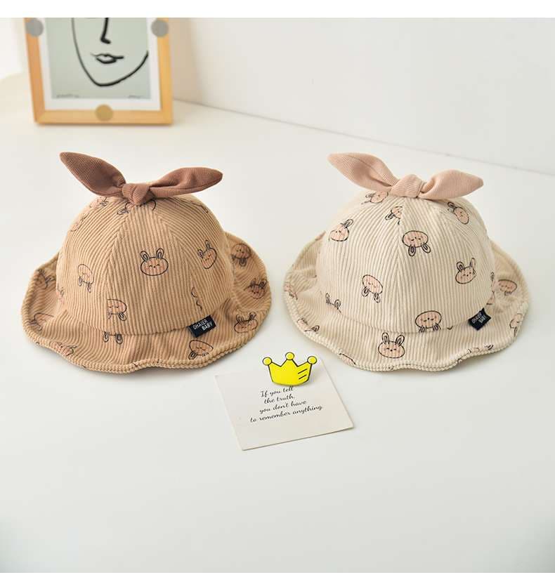 キッズ帽子  うさぎとくまがかわいい♡ベビーバケットハット｜通気性◎コーデュロイ素材【46–48cm】