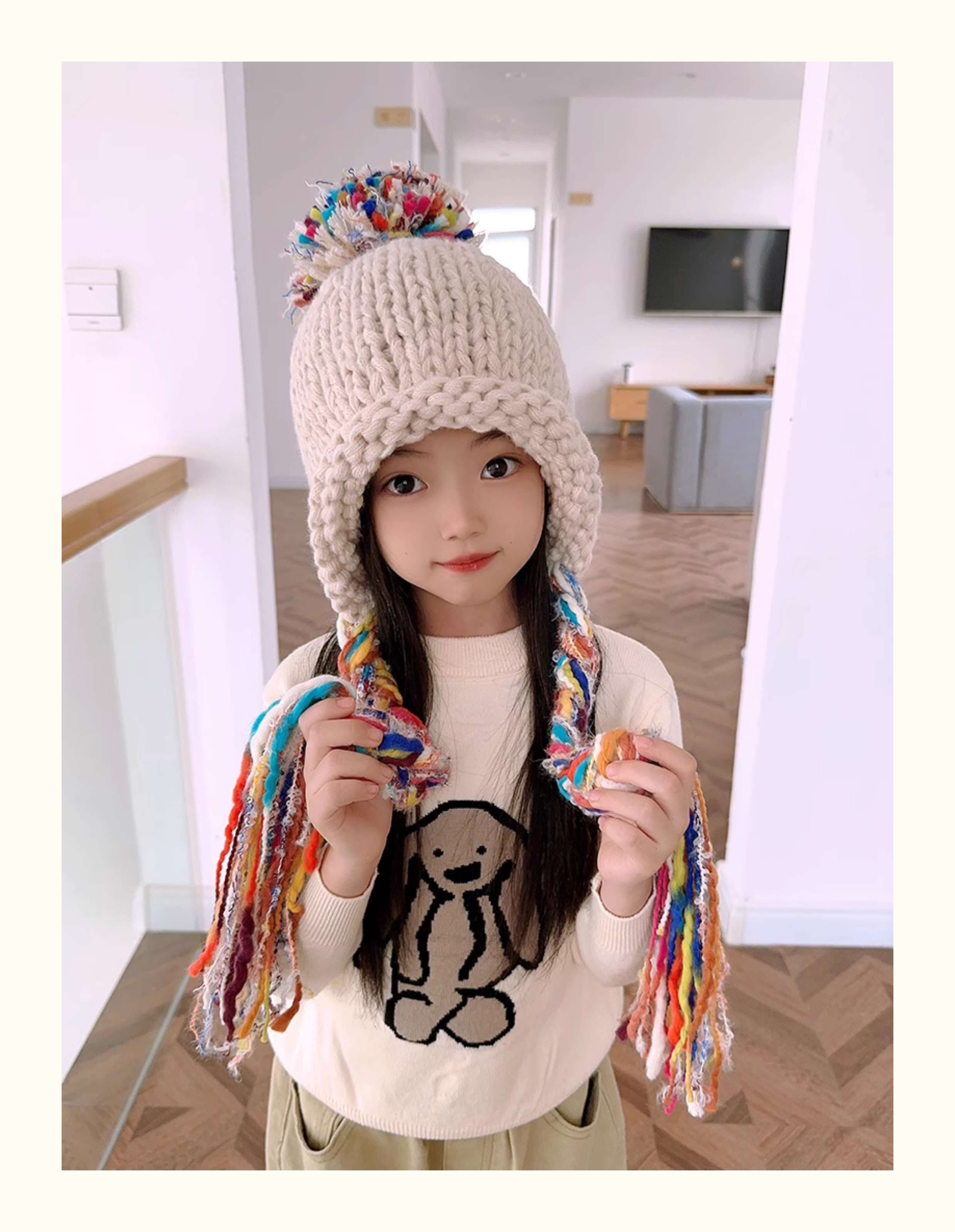 キッズ帽子 子供用 ポンポン付きニット帽