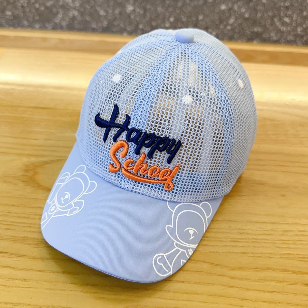 Happy school メッシュキャップ キッズ｜通気性 + 刺繍ロゴ入り 通学・外遊び用 （3-12歳）