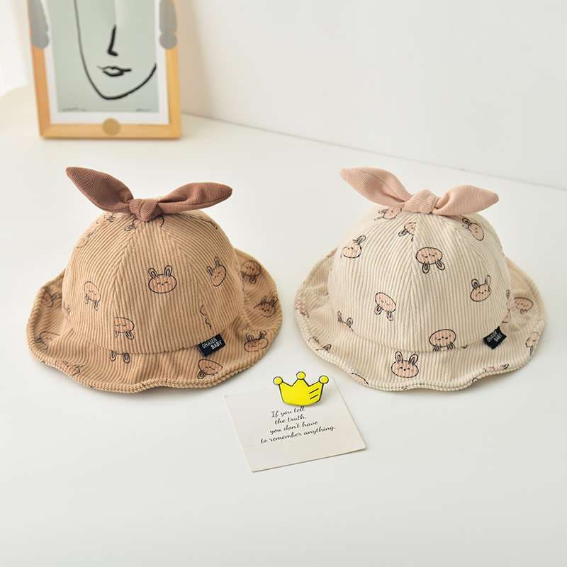 キッズ帽子  うさぎとくまがかわいい♡ベビーバケットハット｜通気性◎コーデュロイ素材【46–48cm】