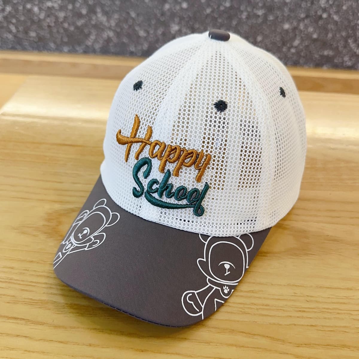 Happy school メッシュキャップ キッズ｜通気性 + 刺繍ロゴ入り 通学・外遊び用 （3-12歳）