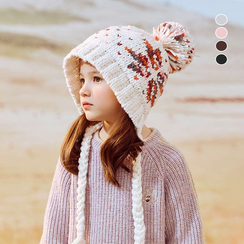 キッズ帽子 もこもこポンポン付きキッズニット帽｜47-52 cm／1〜6歳対応の防寒ベビーニット帽