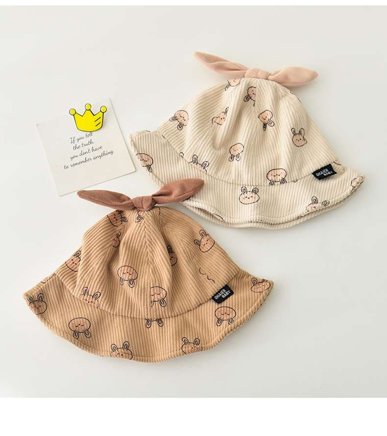 キッズ帽子  うさぎとくまがかわいい♡ベビーバケットハット｜通気性◎コーデュロイ素材【46–48cm】