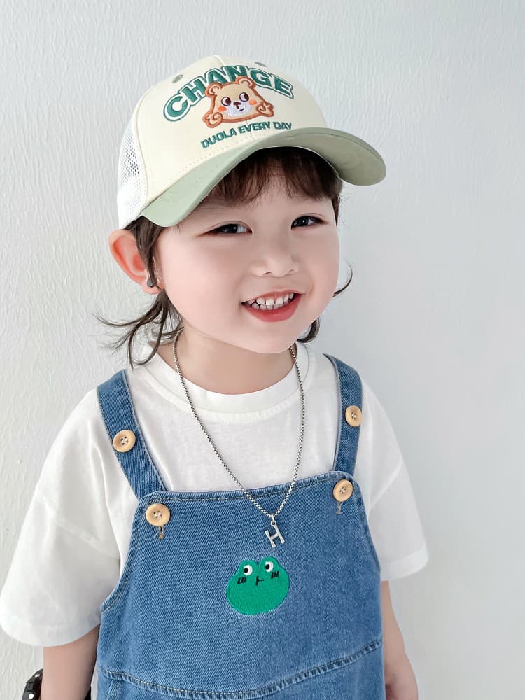 キッズ 帽子 メッシュ くまさん刺繍キャップ｜通気性◎ 夏用 日よけ キッズキャップ 