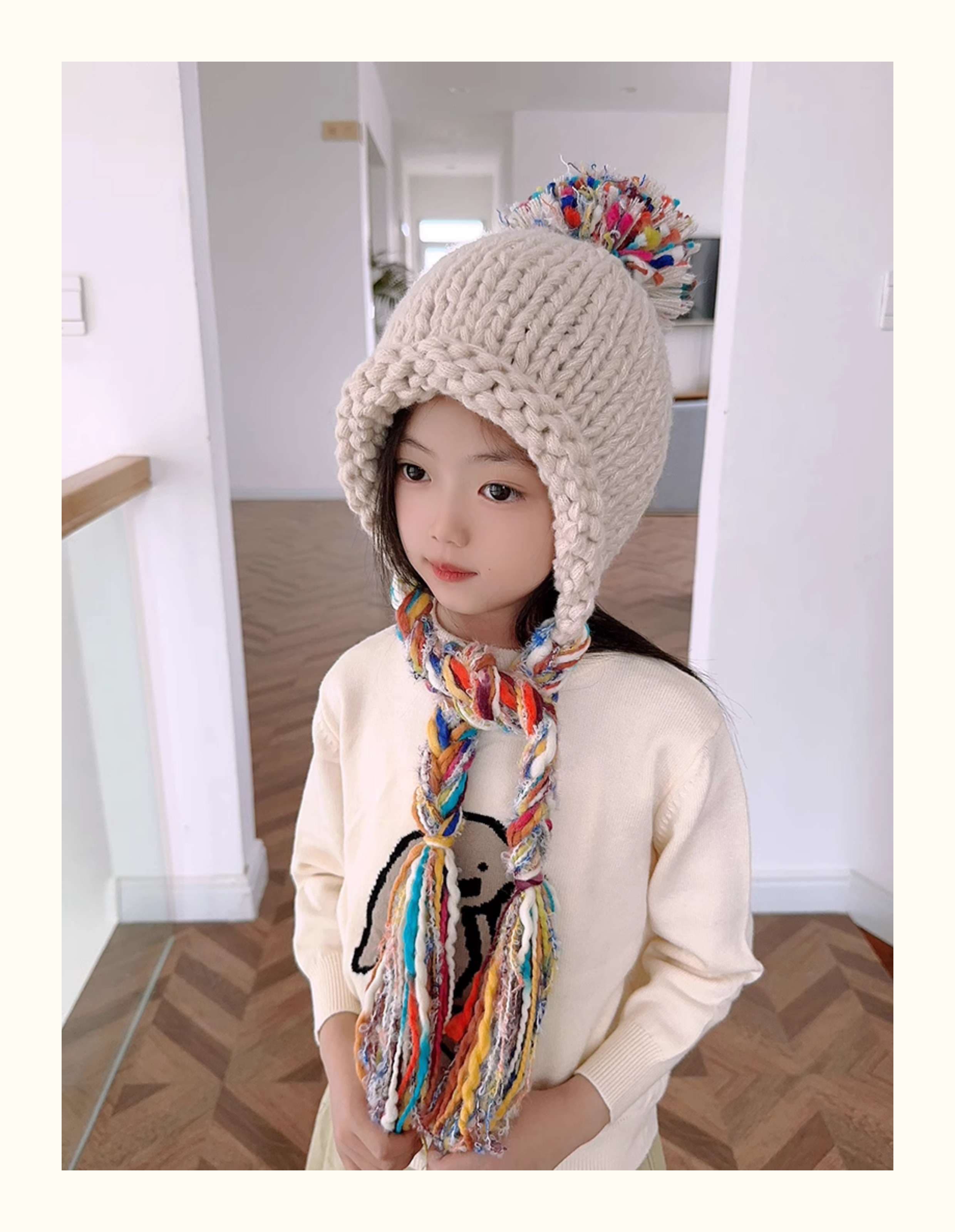 キッズ帽子 子供用 ポンポン付きニット帽