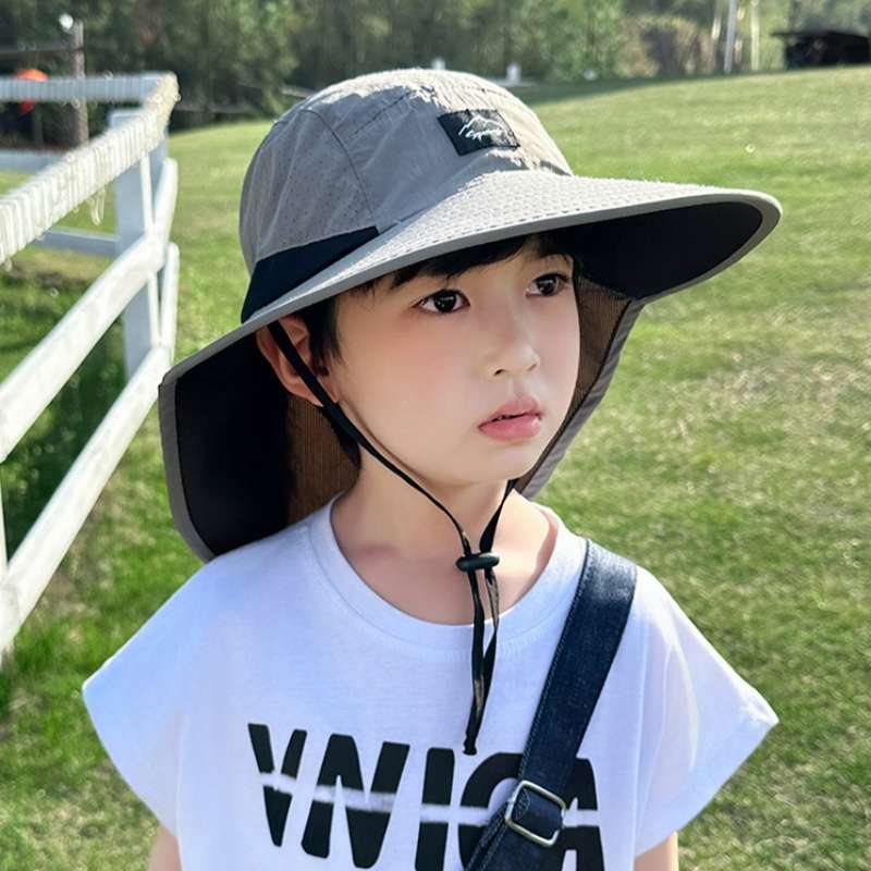 キッズ帽子 紫外線＆風対策に最適！メッシュ×広つばのキッズアウトドアハット【55-58cm／6～15歳】