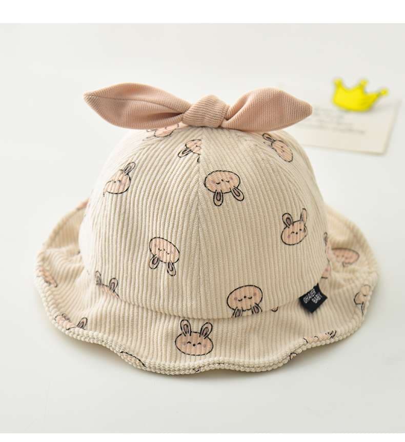 キッズ帽子  うさぎとくまがかわいい♡ベビーバケットハット｜通気性◎コーデュロイ素材【46–48cm】