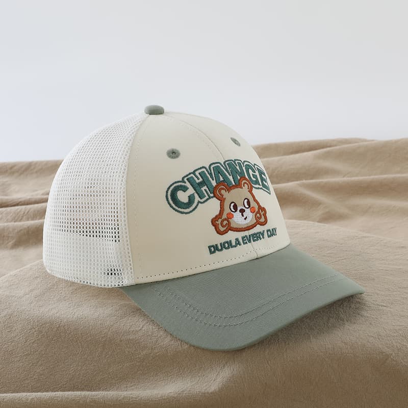 キッズ 帽子 メッシュ くまさん刺繍キャップ｜通気性◎ 夏用 日よけ キッズキャップ 