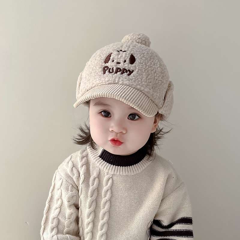 キッズ帽子 もこもこ子犬デザイン耳当て付き帽子