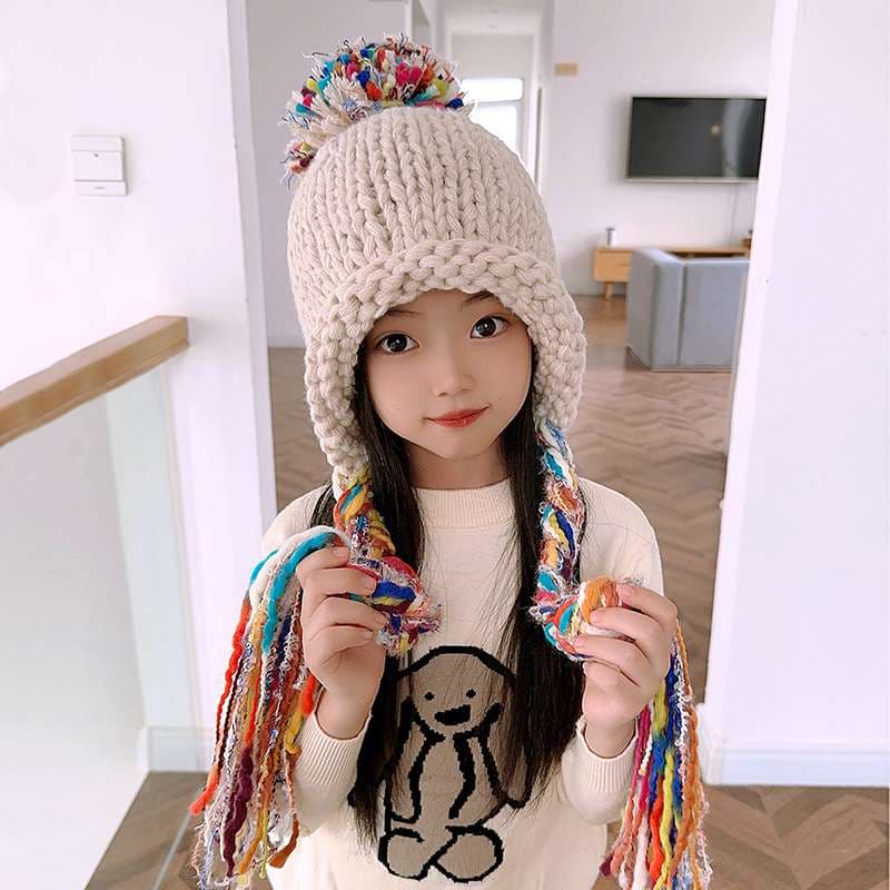キッズ帽子 子供用 ポンポン付きニット帽