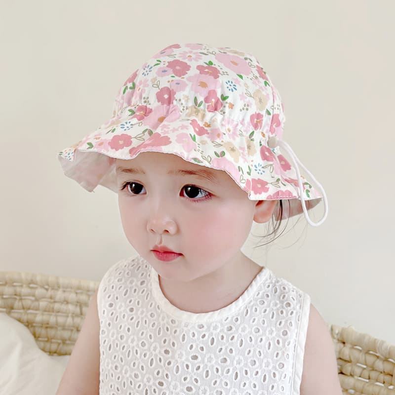 ベビー バケットハット 花柄｜つば広・通気性・紐付きで安心 40-48 cm