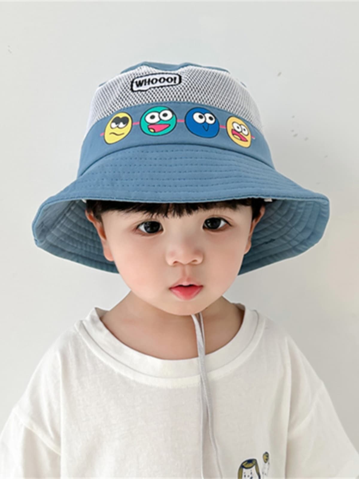 キッズ 帽子 おもしろ顔柄メッシュバケットハット｜通気性＆かわいい絵文字デザイン 2,660円（税込）
