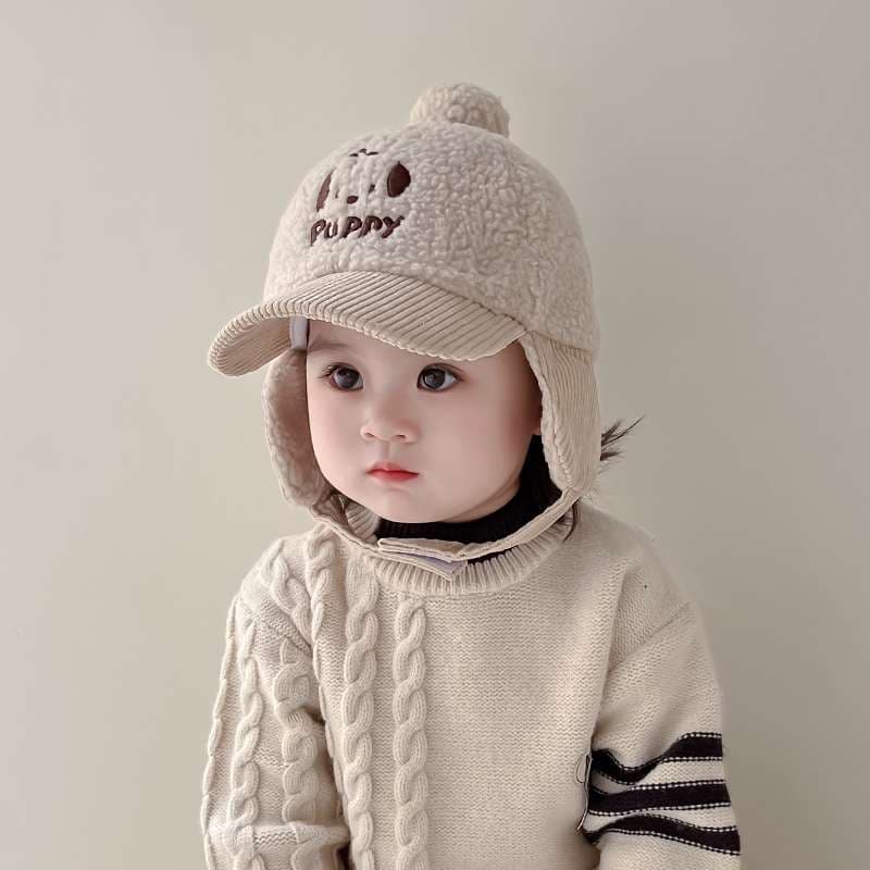 キッズ帽子 もこもこ子犬デザイン耳当て付き帽子