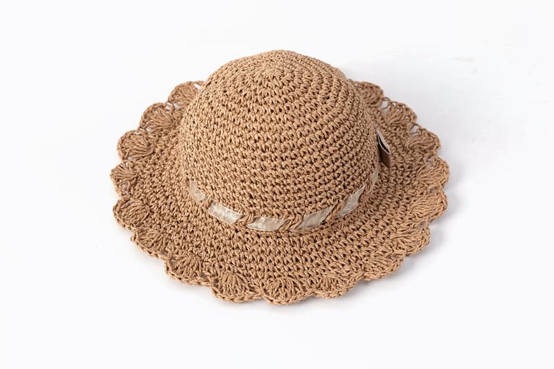 キッズ 帽子 優しい波形ブリム 手編み麦わら帽子｜波型つば＆リボン付き