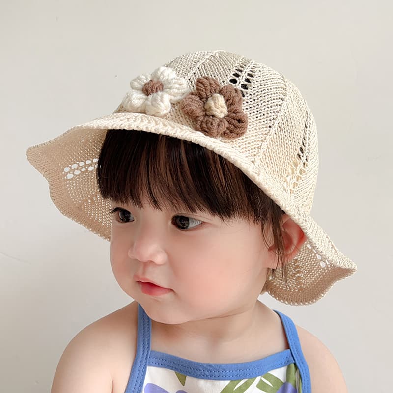 🌸 ベビー帽子 お花飾り付き ベビー麦わらハット（7ヶ月〜2歳／46-50cm）