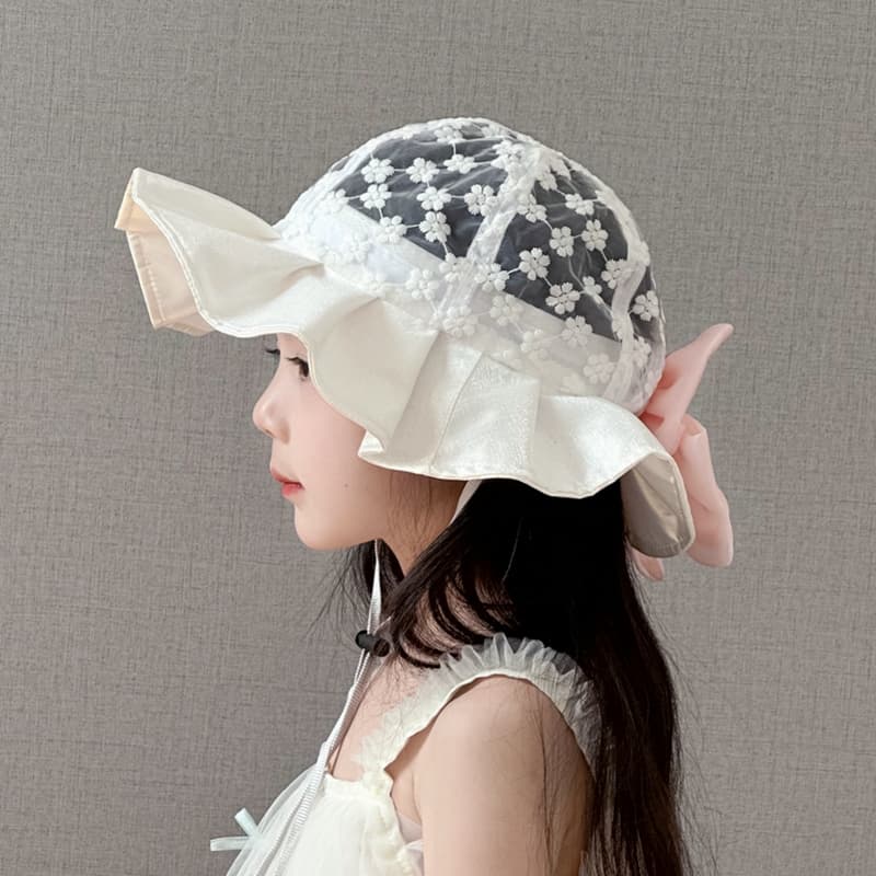 キッズ 帽子 お花レース＆フリルリボンバケットハット｜夏用 日よけ＆通気性 子ども用 帽子 