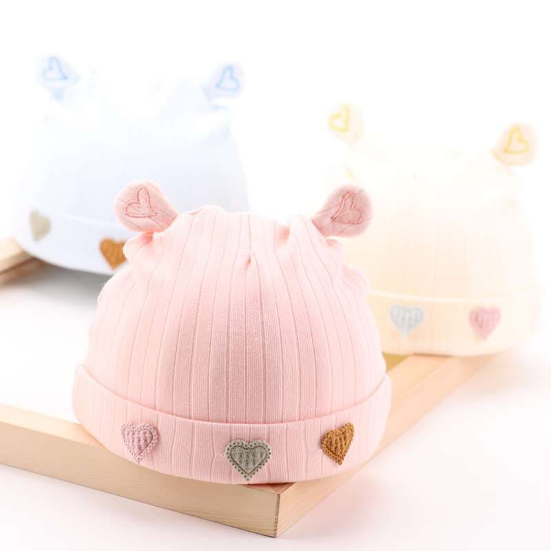 キッズ帽子 ハートモチーフ付きベビー帽子