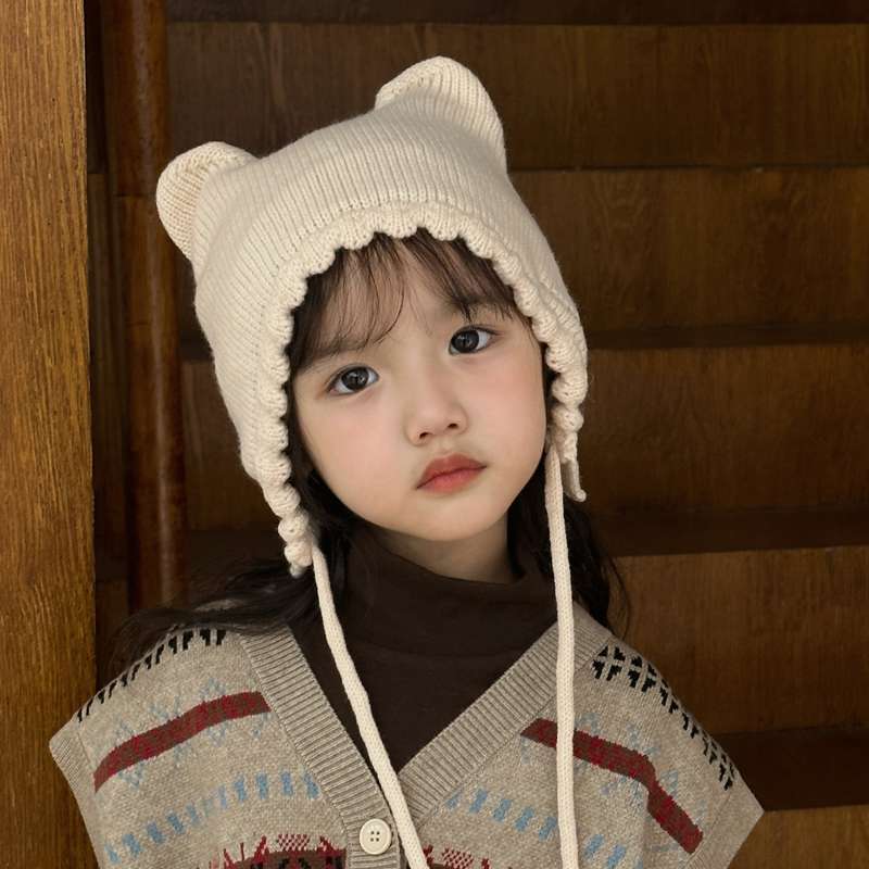 キッズ帽子  くまさん耳付きあったかベビーニット帽