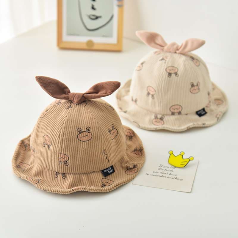 キッズ帽子  うさぎとくまがかわいい♡ベビーバケットハット｜通気性◎コーデュロイ素材【46–48cm】