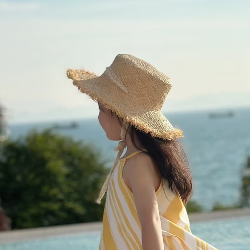 キッズ帽子 夏が始まった合図がした！ フリンジリボン 子ども用麦わら帽子
