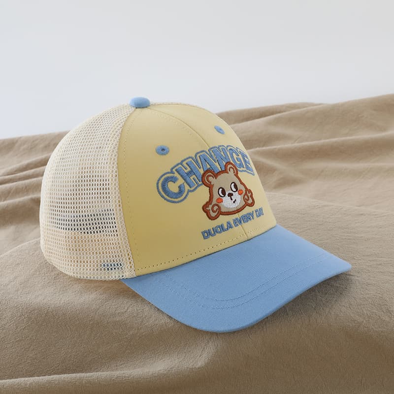 キッズ 帽子 メッシュ くまさん刺繍キャップ｜通気性◎ 夏用 日よけ キッズキャップ 