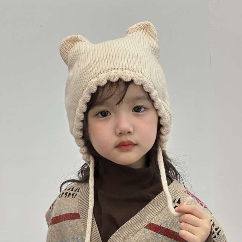 キッズ帽子  くまさん耳付きあったかベビーニット帽