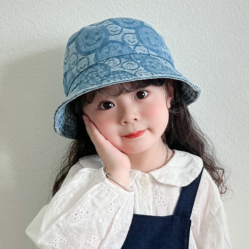 キッズ 帽子 にこにこ模様 バケットハット｜夏のお出かけ・通気仕様・日差し対策用
