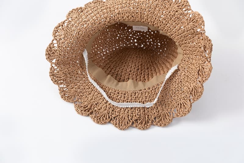 キッズ 帽子 優しい波形ブリム 手編み麦わら帽子｜波型つば＆リボン付き