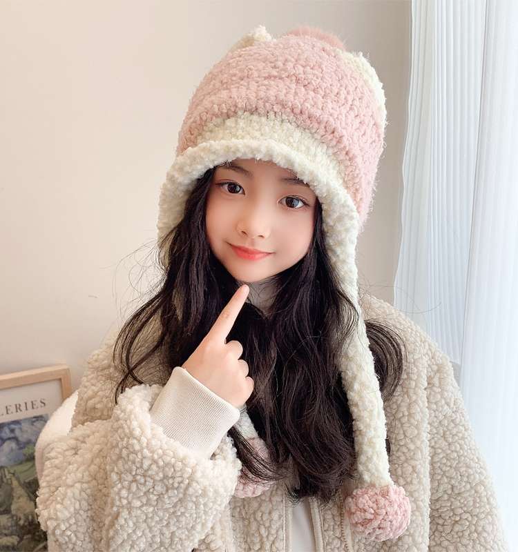 キッズ帽子 長い耳当てがチャームポイント ふわもこニット帽子