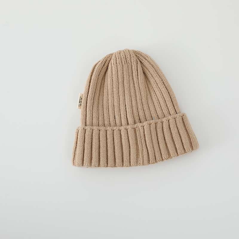 キッズ帽子  ボストン刺繍入りリブ編みニット帽