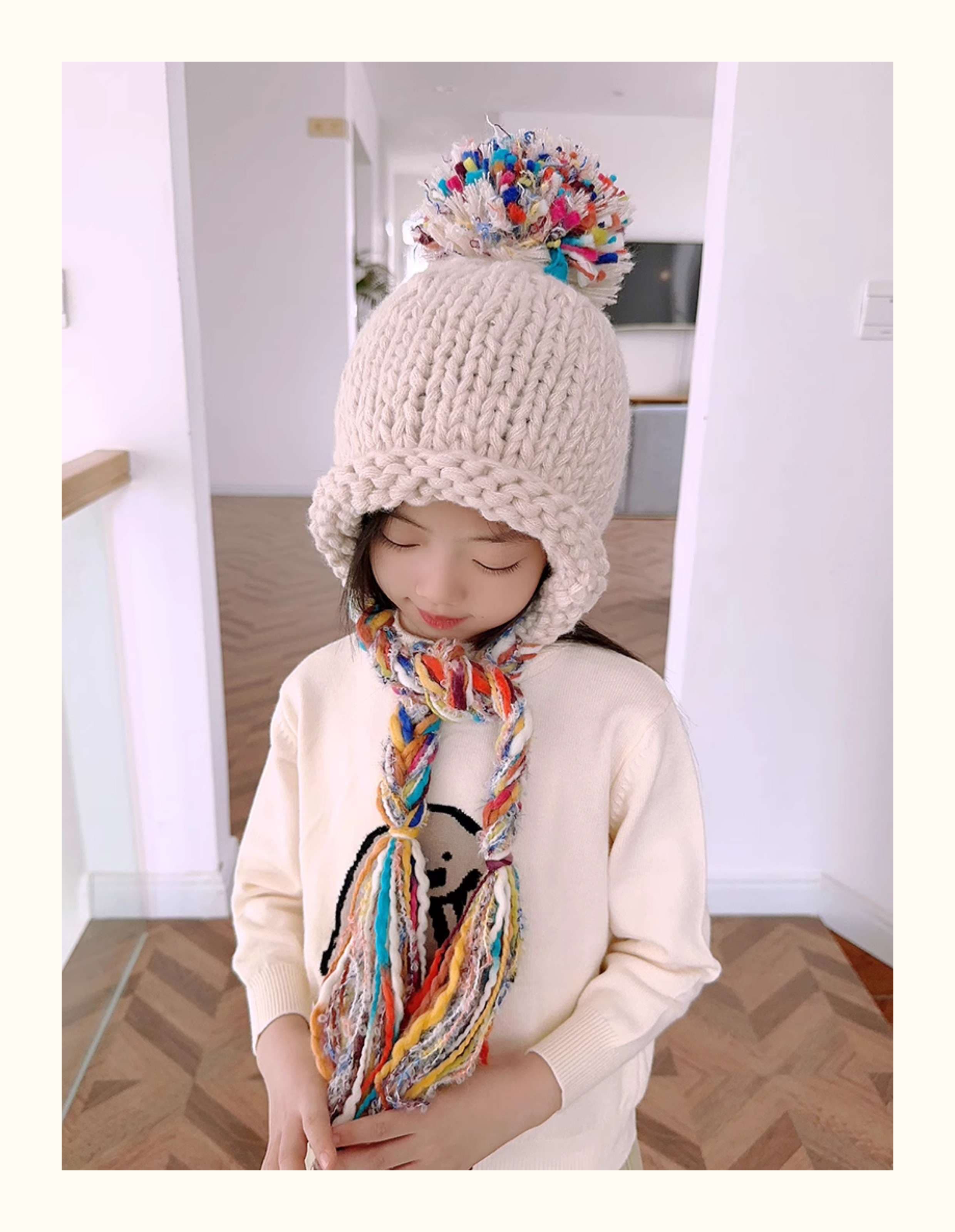 キッズ帽子 子供用 ポンポン付きニット帽