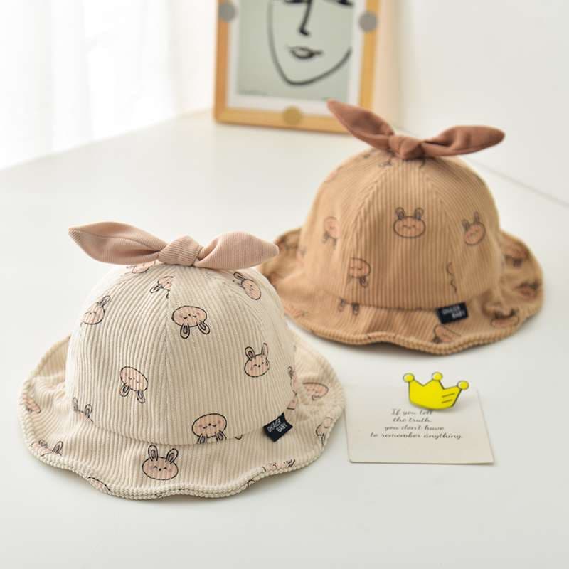 キッズ帽子  うさぎとくまがかわいい♡ベビーバケットハット｜通気性◎コーデュロイ素材【46–48cm】